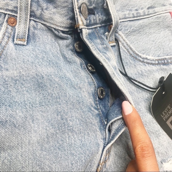 Levi's Jeans Shorts 501 Logo Stripe Blue Denim Jean Shorts 31 - Picture 5 of 8